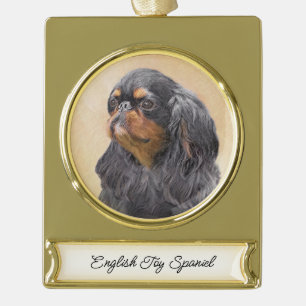 Engelse Toy Spaniel Schilderij Originele Dier Kuns Verguld Banner Ornament