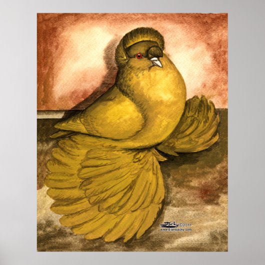 Engelse trompettist duif geel zelf poster (Voorkant)