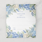 Engelse tuin blauwe hortensia witte rozen bruiloft plaatskaartje (Buitenkant ongevouwen)