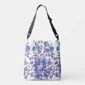 Engelse Tuin Bloemen Blauw  Rococo Crossbody Tas (Achterkant)