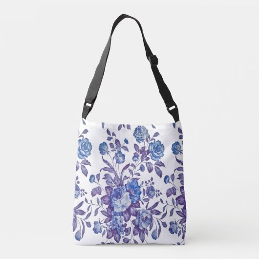 Engelse Tuin Bloemen Blauw  Rococo Crossbody Tas (Achterkant)
