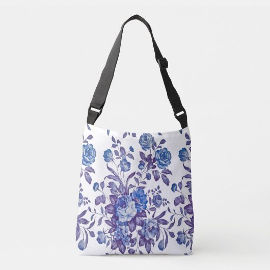 Engelse Tuin Bloemen Blauw  Rococo Crossbody Tas (Voorkant)
