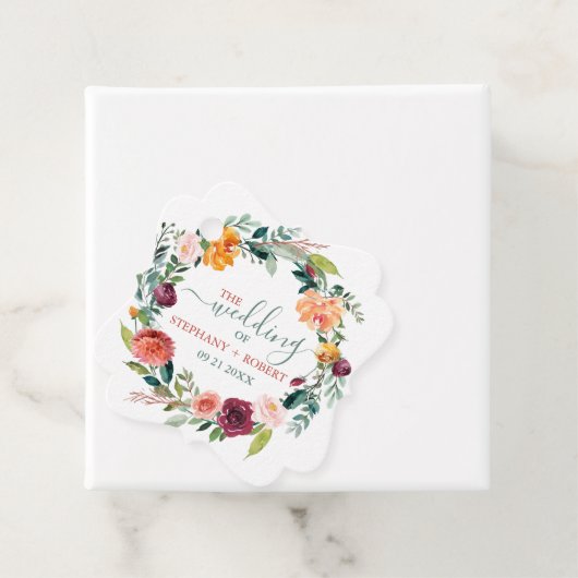 Engelse Tuin Bloemen Krans Custom Bruiloft Tekst Bedankjes Labels (In situ)