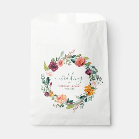 Engelse Tuin Bloemen Krans Custom Bruiloft Tekst Bedankzakje (Voorkant)