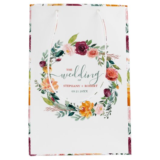 Engelse Tuin Bloemen Krans Custom Bruiloft Tekst Medium Cadeauzakje (Voorkant)