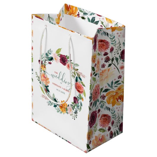 Engelse Tuin Bloemen Krans Custom Bruiloft Tekst Medium Cadeauzakje (Achterkant Gekanteld)