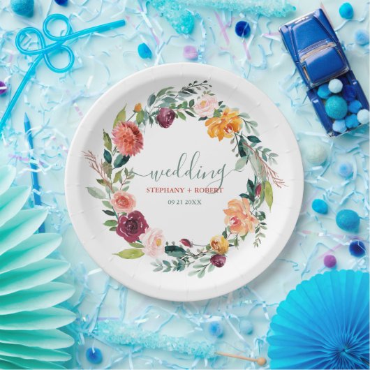 Engelse Tuin Bloemen Krans Custom Bruiloft Tekst Papieren Bordje (Feest)