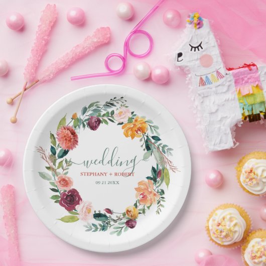 Engelse Tuin Bloemen Krans Custom Bruiloft Tekst Papieren Bordje (Feest)