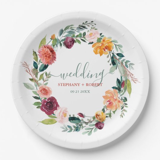 Engelse Tuin Bloemen Krans Custom Bruiloft Tekst Papieren Bordje (Voorkant)