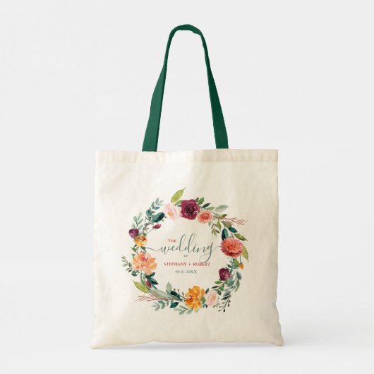 Engelse Tuin Bloemen Krans Custom Bruiloft Tekst Tote Bag (Achterkant)