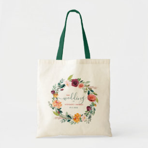 Engelse Tuin Bloemen Krans Custom Bruiloft Tekst Tote Bag