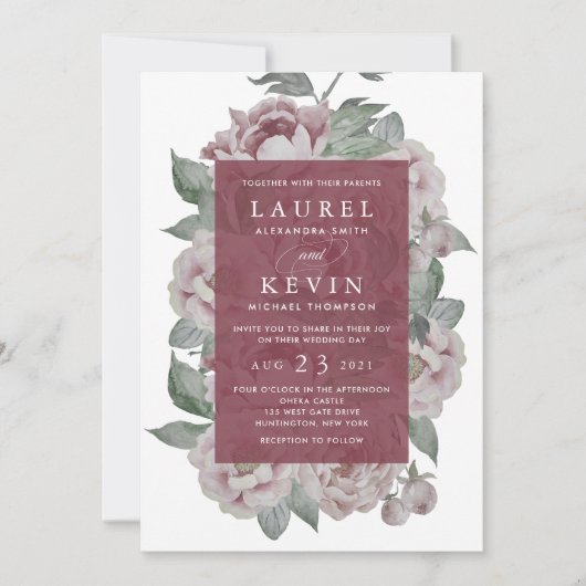 Engelse tuin bruiloft uitnodiging | Marsala (Voorkant)