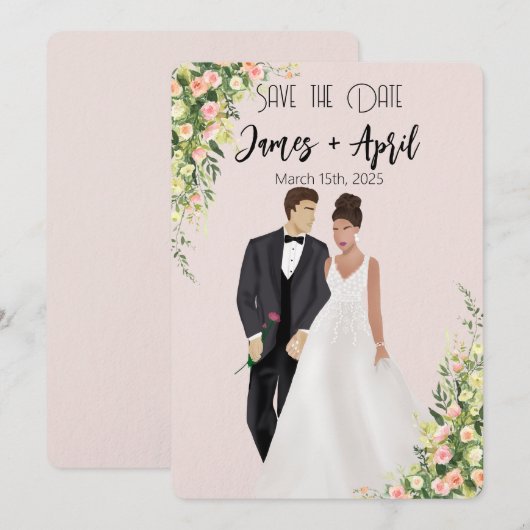 Engelse tuin geïllustreerd trouwpaar save the date (Voorkant / Achterkant)