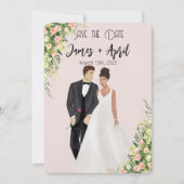 Engelse tuin geïllustreerd trouwpaar save the date (Voorkant)