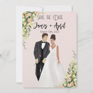 Engelse tuin geïllustreerd trouwpaar save the date