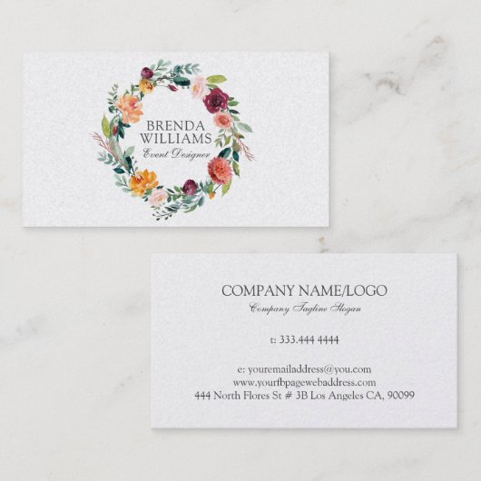 Engelse tuin kleurrijke bloemen krans business ca visitekaartje (Voorkant / Achterkant)
