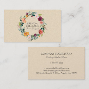 Engelse tuin kleurrijke bloemen krans business ca visitekaartje
