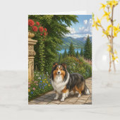 Engelse Tuin Shetland Sheepdog Blank Kaart (Gele Bloem)