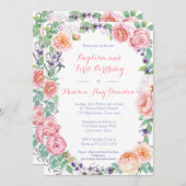 Engelse Tuinbloemen Doop 1e Verjaardagsfeest Kaart (Voorkant / Achterkant)