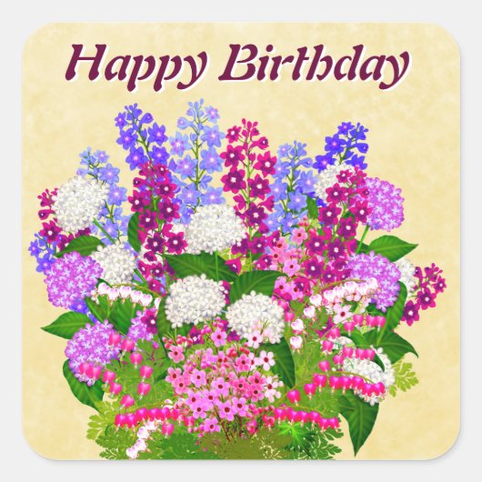 Engelse tuinbloemen Happy Birthday Sticker (Voorkant)