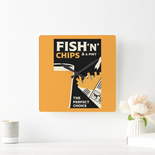 Engelse vis en chips vierkante klok (Huis)