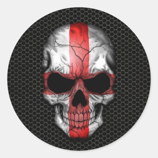 Engelse Vlag Skull op Steel Mesh Graphic Ronde Sticker (Voorkant)