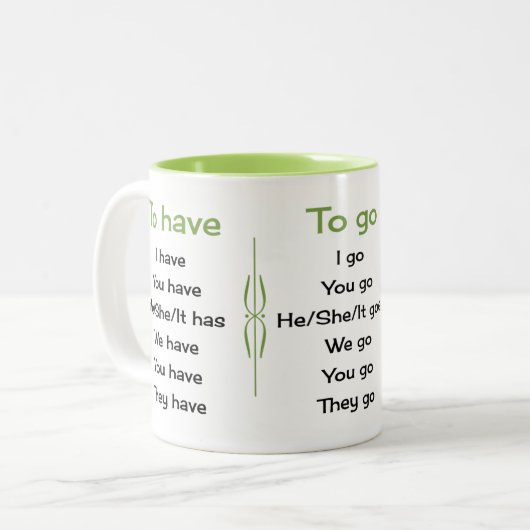 Engelse werkwoorden leraar of student tweekleurige koffiemok (Voorkant links)