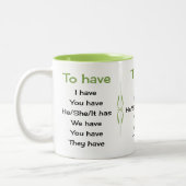 Engelse werkwoorden leraar of student tweekleurige koffiemok (Links)