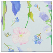 Engelse Wilde Bloemen Bijen Blauw Stof (Close Up)