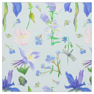 Engelse Wilde Bloemen Bijen Blauw Stof
