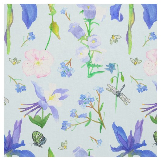 Engelse Wilde Bloemen Bijen Blauw Stof (Swatch)