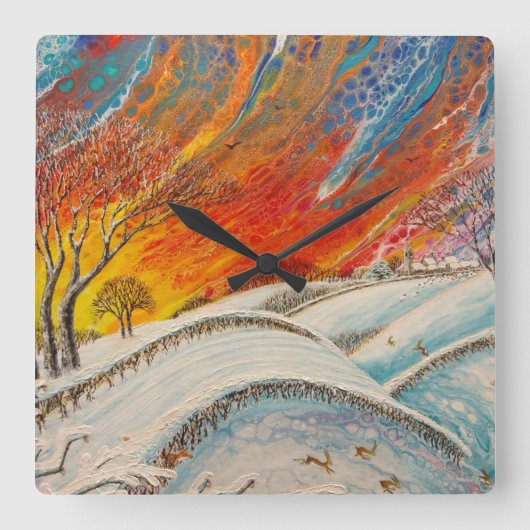 Engelse winterdag vierkante klok (Voorkant)