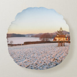 Engelse winterzonsondergang - gepersonaliseerd rond kussen