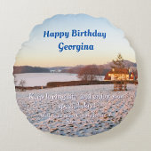 Engelse winterzonsondergang - gepersonaliseerd rond kussen