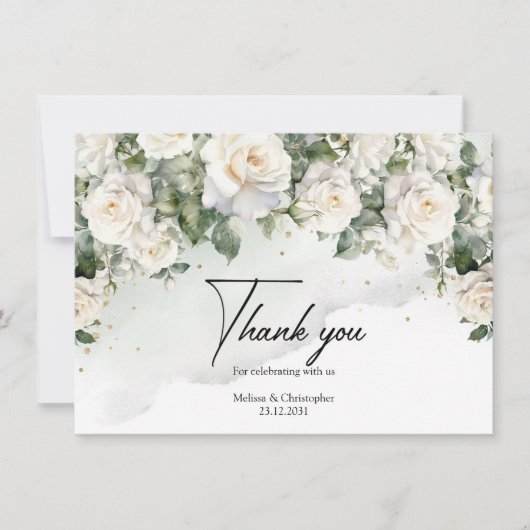 Engelse witte rozen eucalyptus groen en goud bedankkaart (Voorkant)