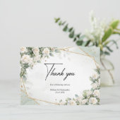 Engelse witte rozen eucalyptus groen en goud bedankkaart (Staand voorkant)
