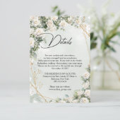 Engelse witte rozen eucalyptus groen en goud informatiekaartje (Staand voorkant)