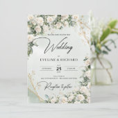 Engelse witte rozen eucalyptus groen en goud kaart (Staand voorkant)