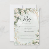 Engelse witte rozen eucalyptus groen en goud RSVP kaartje (Voorkant)