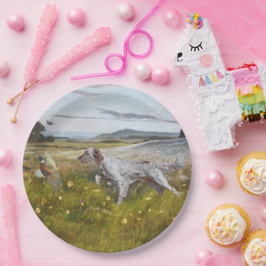 Engelse zetter met fazanten, bord van kunstpapier (Feest)