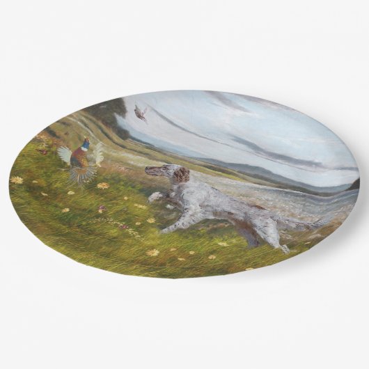 Engelse zetter met fazanten, bord van kunstpapier (Gekanteld)