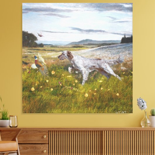 Engelse zetter met fazanten, kunst canvas afdruk (Insitu (Woonkamer))