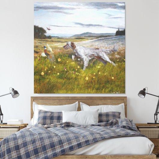 Engelse zetter met fazanten, kunst canvas afdruk (Insitu (Slaapkamer))