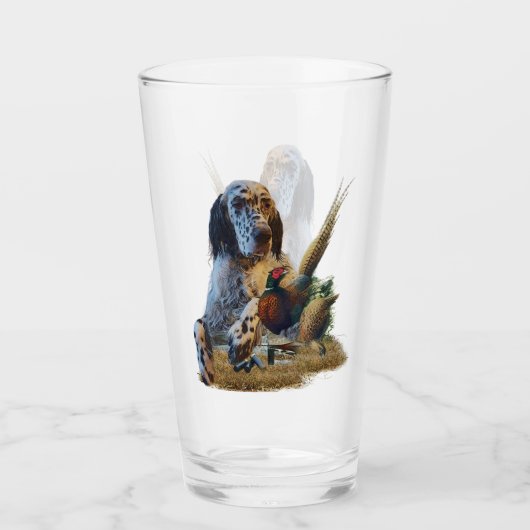 Engelse zetter met fazanten, kunst glas (Voorkant)