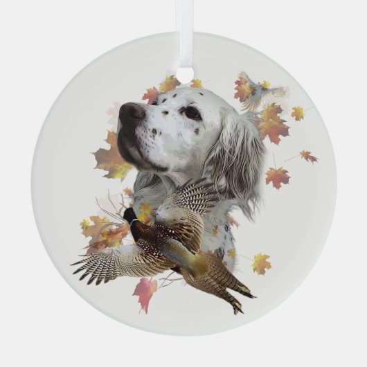 Engelse zetter met fazanten, kunst glas ornament (Achterkant)