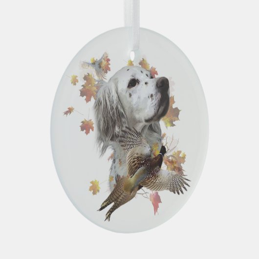 Engelse zetter met fazanten, kunst glas ornament (Voorkant Rechts)