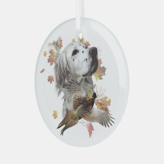 Engelse zetter met fazanten, kunst glas ornament (Voorkant links)