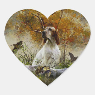 Engelse zetter met fazanten, kunst hart sticker