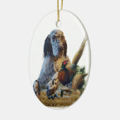 Engelse zetter met fazanten, kunst keramisch ornament (Links)