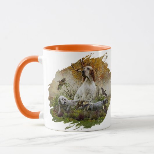 Engelse zetter met fazanten, kunst mok (Links)